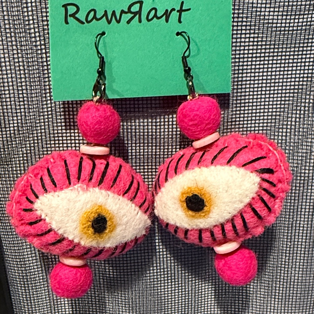 Pink and White Eye Earrings